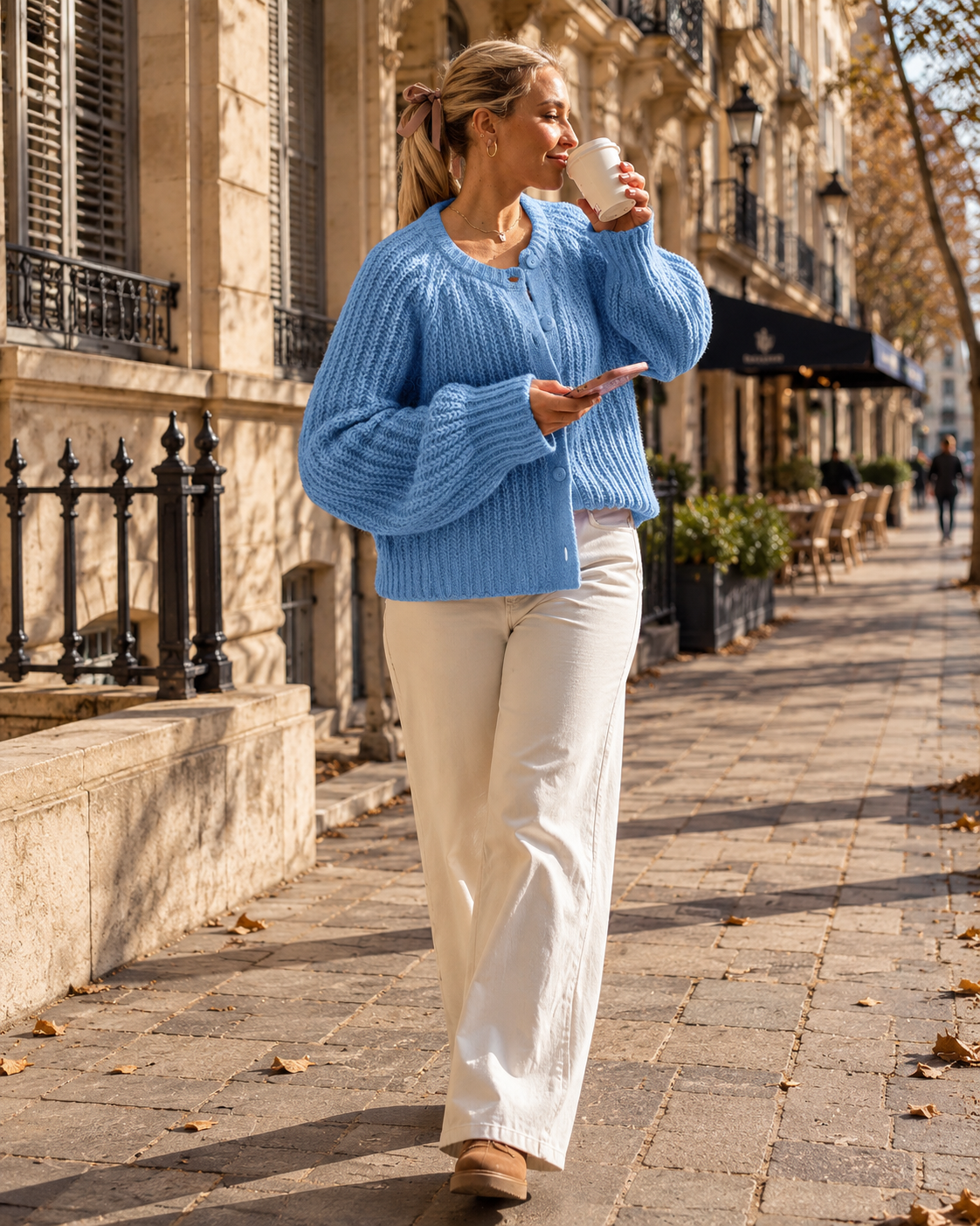 Bernadette Cardigan femme – Maille épaisse, col rond, boutonné, coupe ample