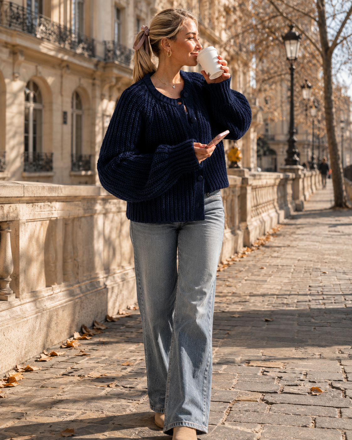 Bernadette Cardigan femme – Maille épaisse, col rond, boutonné, coupe ample