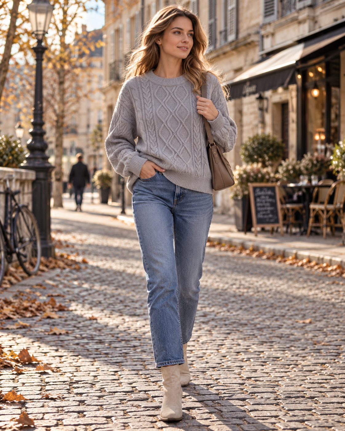 Nancy Pull femme maille torsadée – Coupe oversize, col rond, manches longues, style vintage