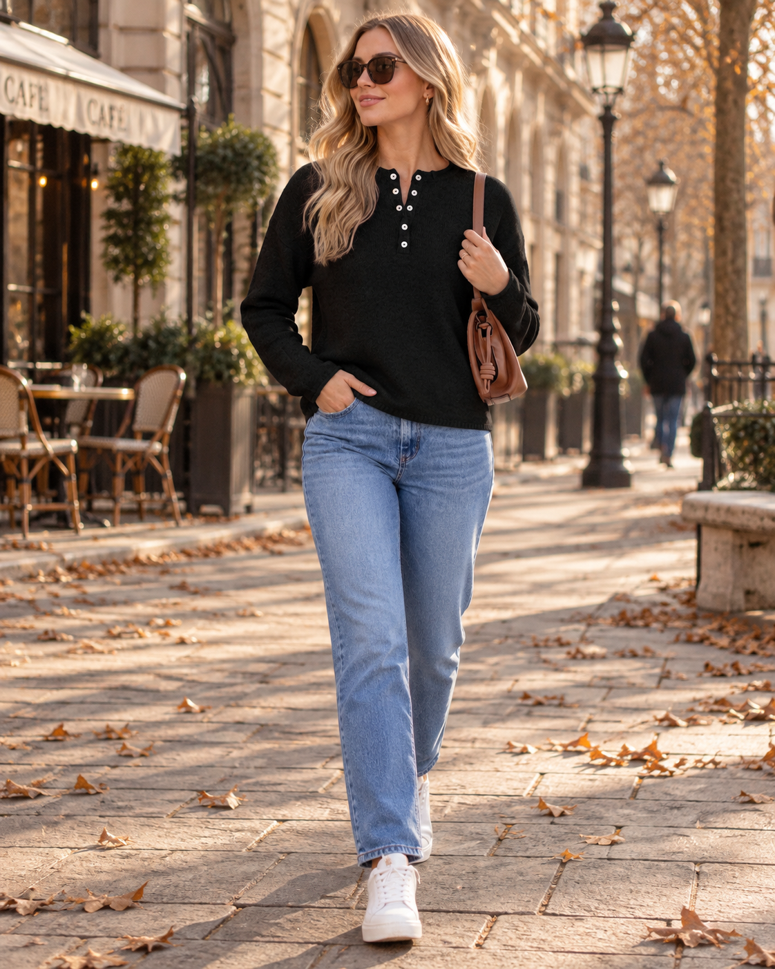 Caroline Pull Henley femme – Maille douce, col boutonné, coupe ample, manches longues