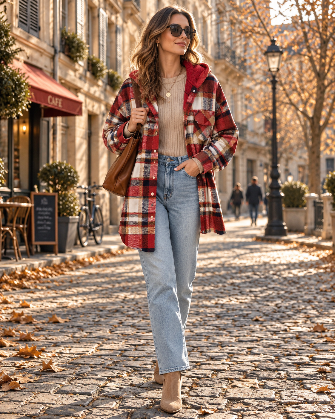 Florencia Veste chemise femme à carreaux – Capuche doublée, coupe oversize, manches longues