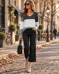 Jocelyn Pull Rayé Femme – Maille Texturée, Col V, Coupe Ample & Manches Longues
