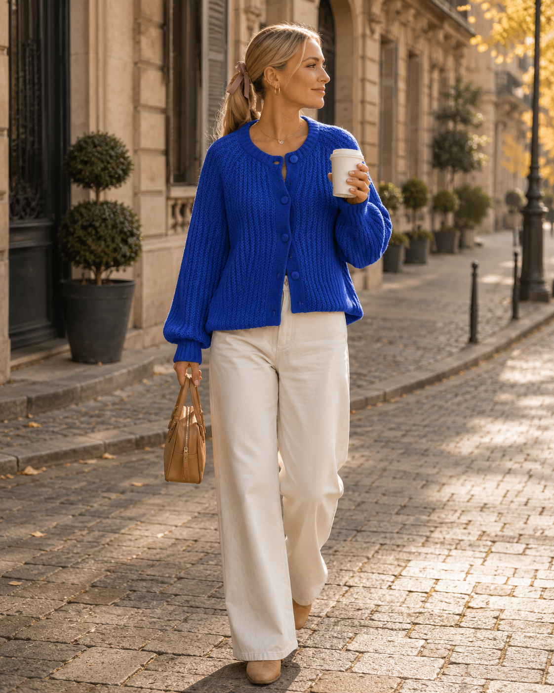 Bernadette Cardigan femme – Maille épaisse, col rond, boutonné, coupe ample