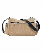 Madeline Borsa a Tracolla Donna – Piccola Borsa in Rafia con Chiusura a Zip e Tasche Multiple