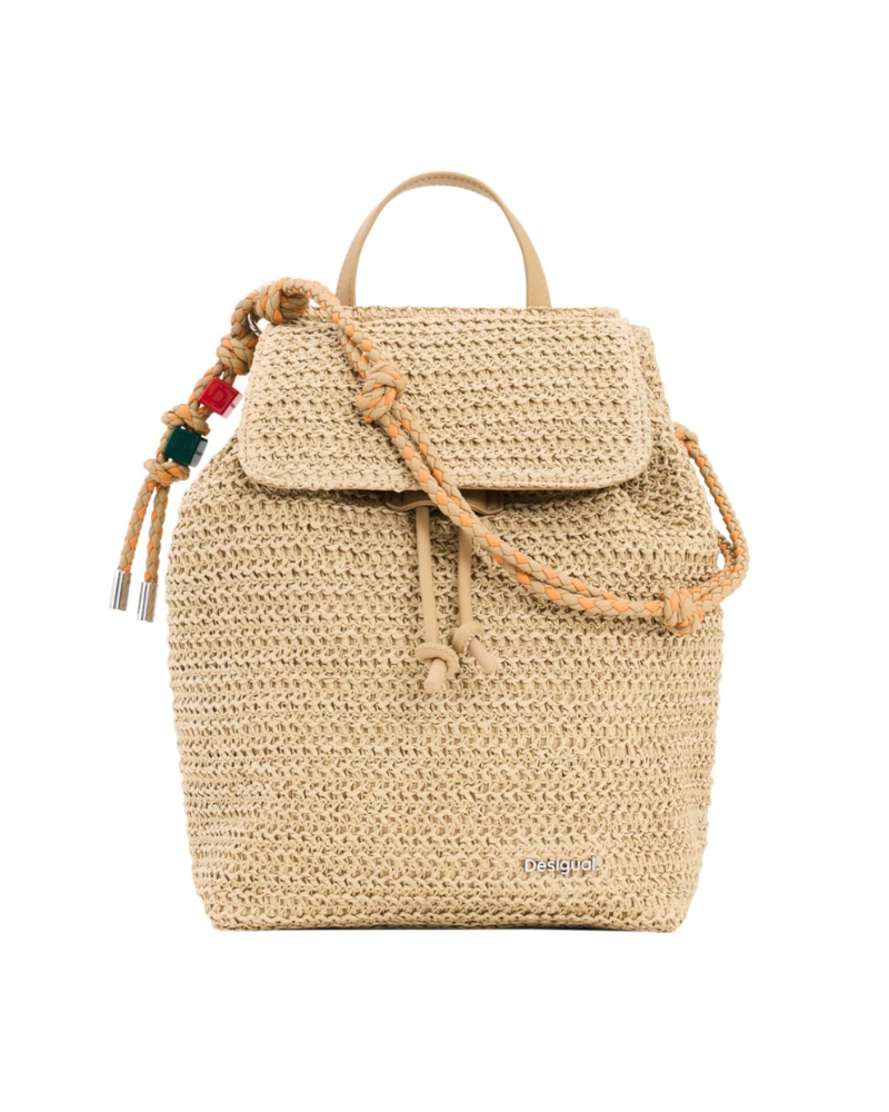 Finley Sac à Dos Femme – Petit Sac en Raphia Rabat Cordon Coulissant Bretelles Réglables