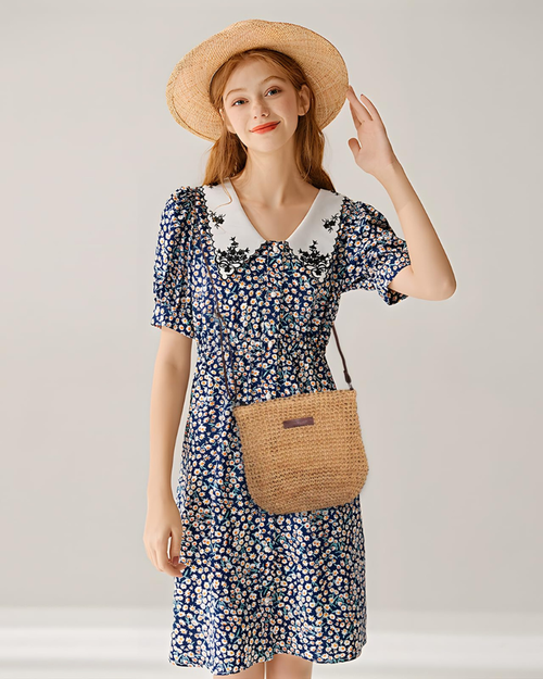 Bristol Sac Bandoulière Femme – Sac en Paille Tressée Bohème Fermeture Zip Bandoulière Réglable