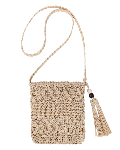 Aubrielle Women's Straw Bag – Bohemian Woven Crossbody Bag with Tassel & Zipper