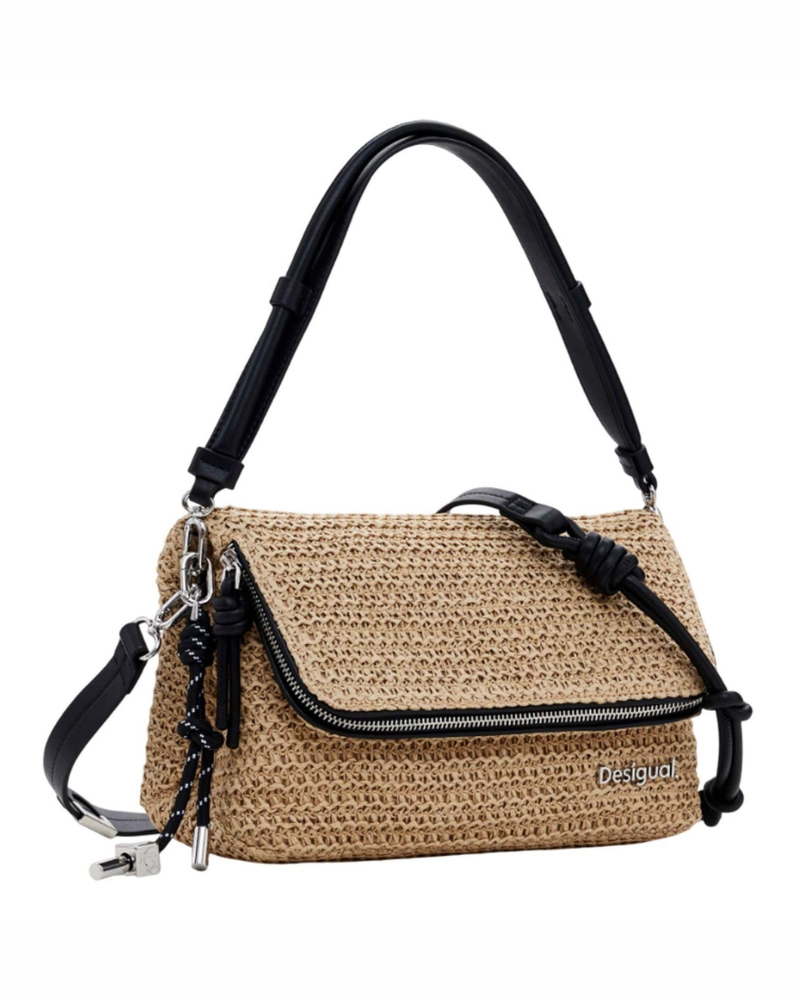 Sadie Sac à Main Femme – Sac Épaule en Raphia Anses Interchangeables Fermeture Zip