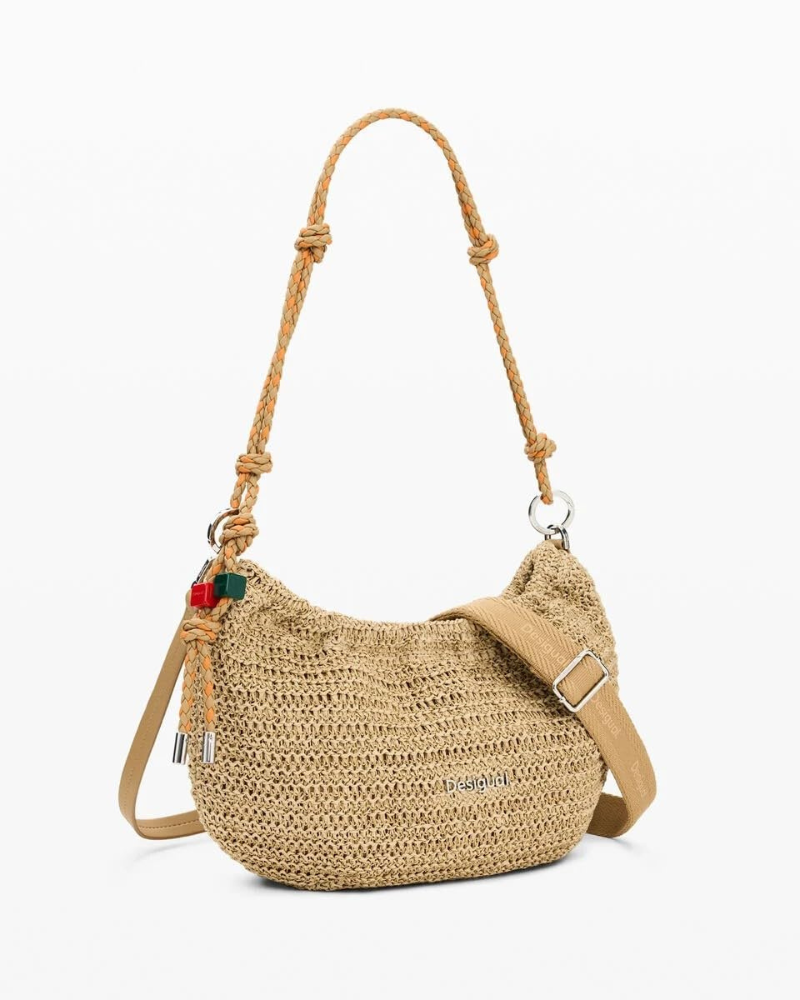 Bolso bandolera Piper para mujer – Bolso ovalado de rafia con bandoleras desmontables y cierre de cremallera