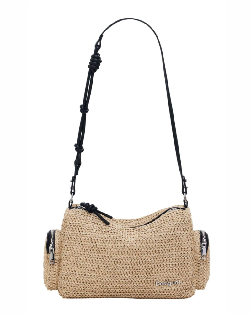 Madeline Borsa a Tracolla Donna – Piccola Borsa in Rafia con Chiusura a Zip e Tasche Multiple