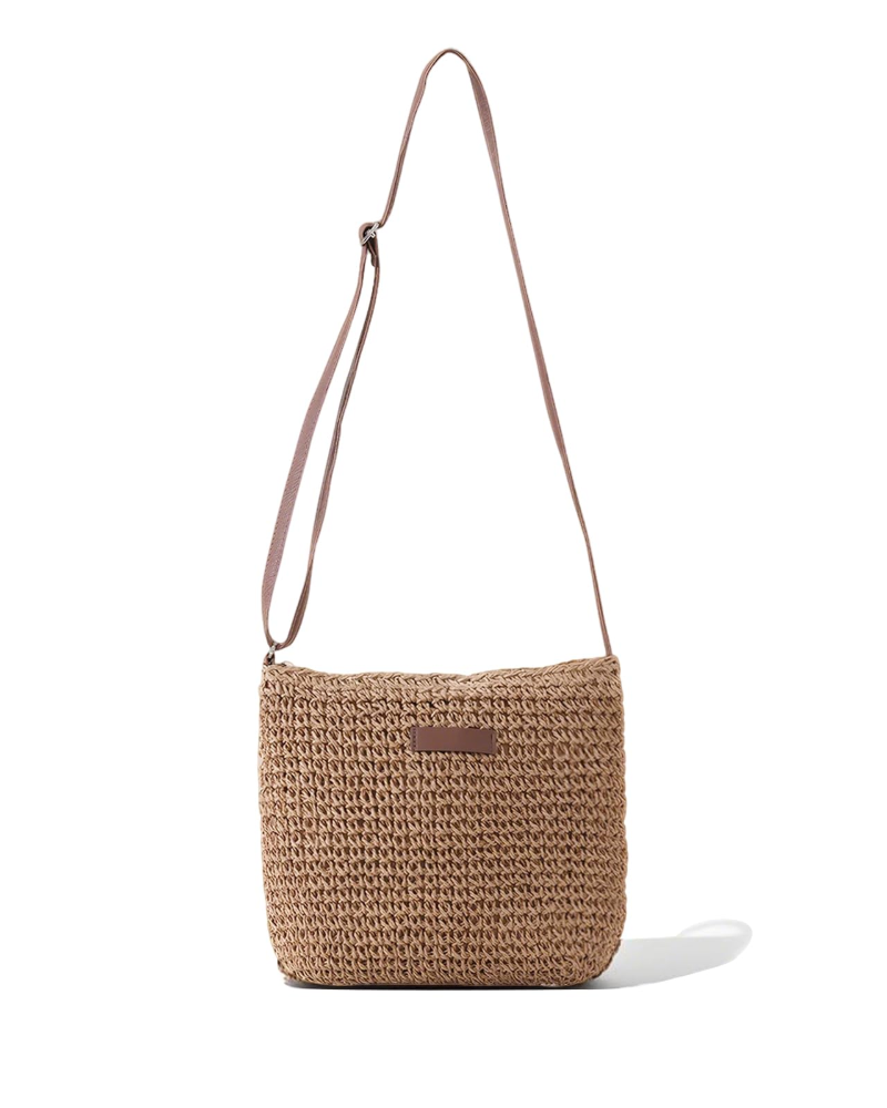 Willow Sac en Paille Femme – Sac Bandoulière Tressé Bohème avec Fermeture Éclair