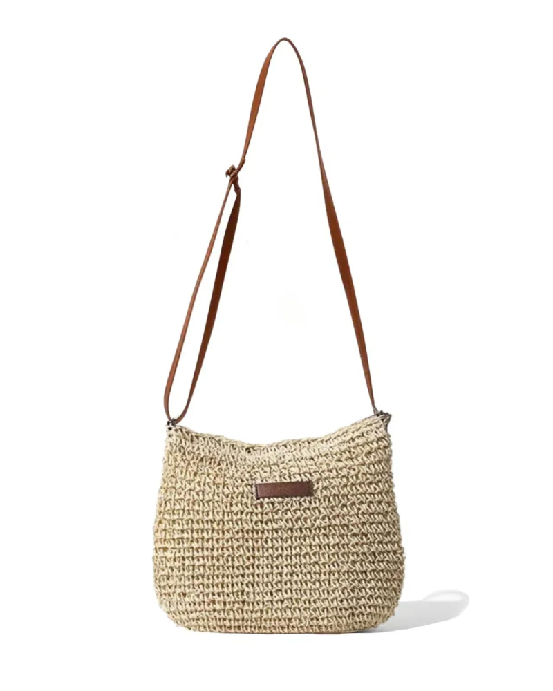 Willow Sac en Paille Femme – Sac Bandoulière Tressé Bohème avec Fermeture Éclair
