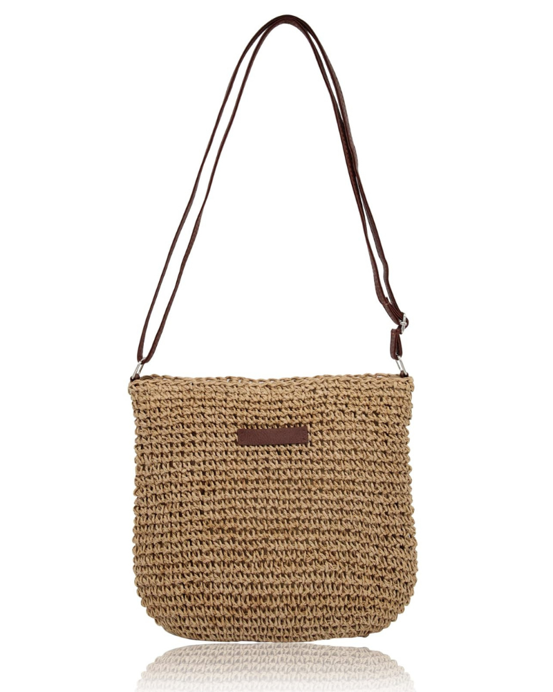 Bristol Sac Bandoulière Femme – Sac en Paille Tressée Bohème Fermeture Zip Bandoulière Réglable