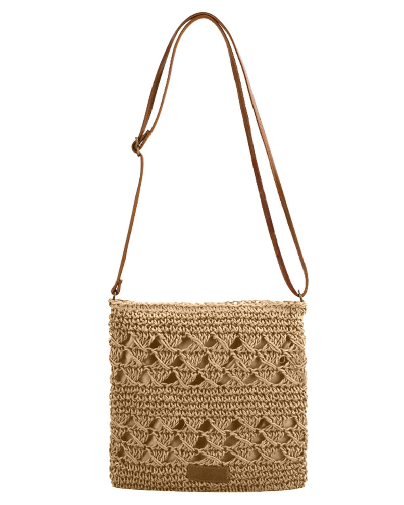 Bianca Sac Bandoulière Femme – Sac en Paille Tressée Bohème Fermeture Zip Bandoulière Réglable
