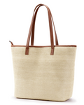 Delaney Sac de Plage Femme – Cabas en Paille Rayé avec Poignées en PU & Fermeture Éclair