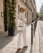 Borsa Cabas Kinsley Donna – Tote Bag Stampato Arcobaleno con Portachiavi a Cuore in Cotone