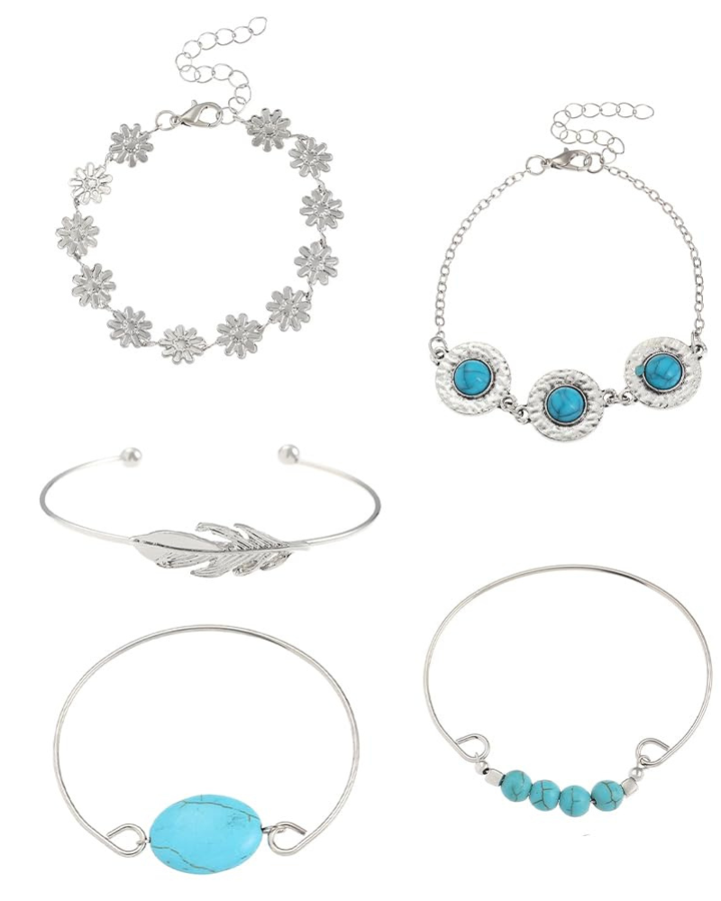 Fallon Bracelet Femme – Bracelet Chaîne Turquoise Motif Feuille Florale en Acier Alliage