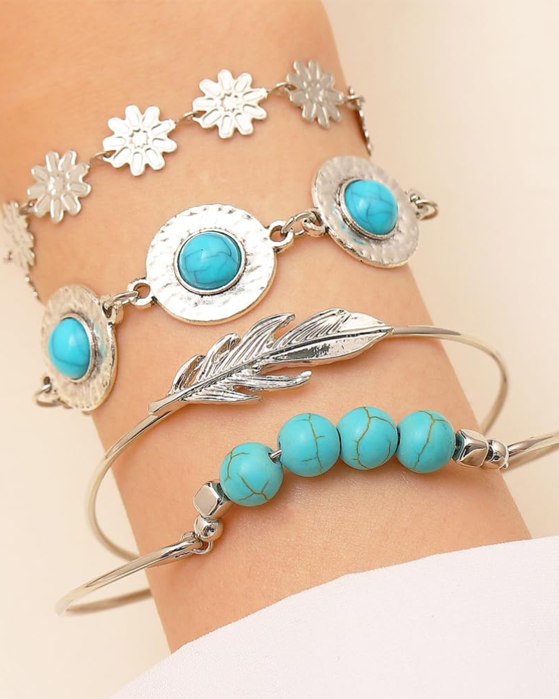 Bracciale Fallon Donna – Bracciale a Catena Turchese con Motivo Foglia Floreale in Lega d'Acciaio