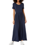 Cambria Robe Longue Femme – Robe Maxi Évasée Col Rond Manches Courtes Taille Froncée