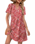Brianna Robe Midi Femme – Robe Col V Ample avec Poches Manches Courtes Style Bohème