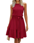 Kendall Robe Licou Femme – Robe d'Été Évasée Longueur Genou avec Ceinture Nouée
