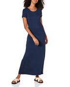Vestido Largo Corinne Mujer – Vestido Maxi con Cuello Redondo, Mangas Cortas de Jersey Elástico y Corte Ajustado