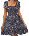 Oakley Women's Short Dress – Floral Backless Puff Sleeve Elastic Waist Dress