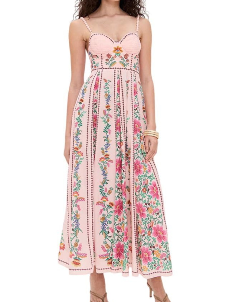 Eliana Robe Maxi Femme – Robe Bohème Imprimée à Épaules Dénudées et Taille Haute