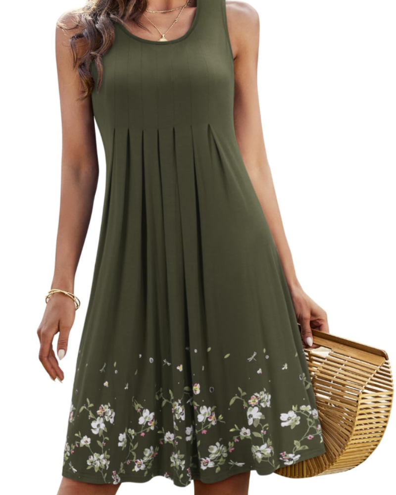 Bailey Robe Midi Femme – Robe Sans Manches Col Rond Plissée Fluide Style Estival