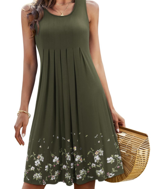 Women's Bailey Midi Dress - Sleeveless Round Neck Pleated Flowy Summer Style Dress