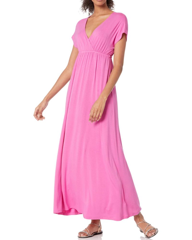 Vestido Largo Elowen Mujer – Vestido Maxi de Cintura Imperio con Cuello en V y Mangas Dolman de Jersey Elástico