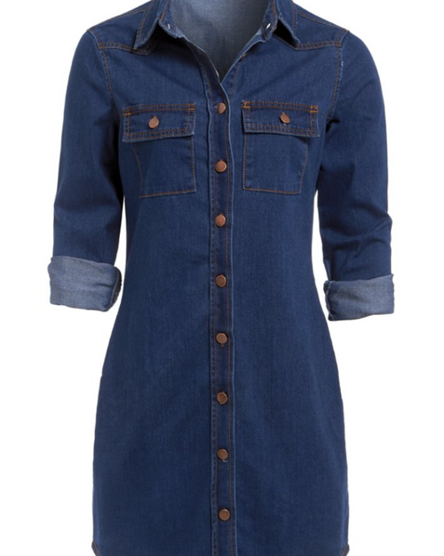 Brielle Robe en Jean Femme – Robe Chemise Boutonnée en Denim Coton à Manches Longues Ajustables