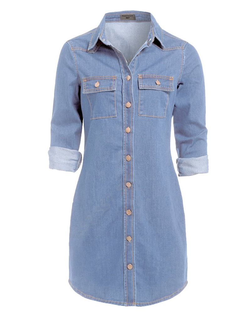 Brielle Robe en Jean Femme – Robe Chemise Boutonnée en Denim Coton à Manches Longues Ajustables