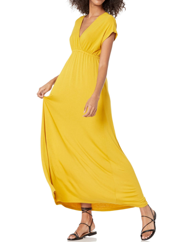 Elowen Robe Longue Femme – Robe Maxi Taille Empire Col V Manches Dolman Jersey Extensible
