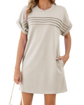 Autumn Robe Femme – Robe Courte Unie à Plis avec Poches & Manches Courtes Revers