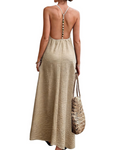 Phoebe Robe Maxi Femme – Robe Dos Nu Col V à Bretelles Perlées Style Bohème