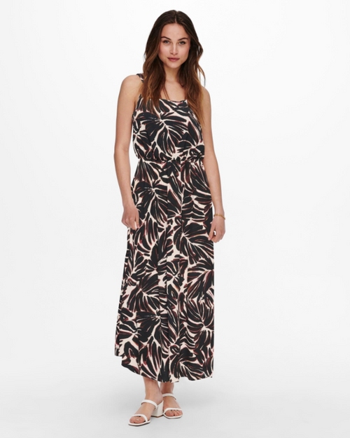 Aubrielle Robe Longue Femme – Robe Maxi Imprimée Sans Manches Col Rond avec Ceinture Nouée