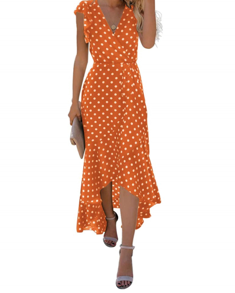 Oaklyn Robe Longue Femme – Robe Maxi Fleurie Col V Ceinture à Nouer Ourlet Asymétrique