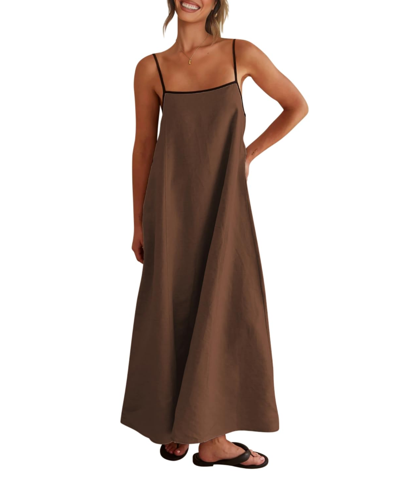 Adeline Robe Maxi Femme – Robe en Lin à Bretelles Réglables avec Poches & Dos Noué