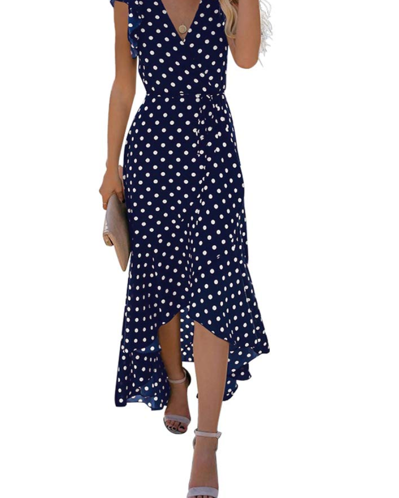 Oaklyn Robe Longue Femme – Robe Maxi Fleurie Col V Ceinture à Nouer Ourlet Asymétrique