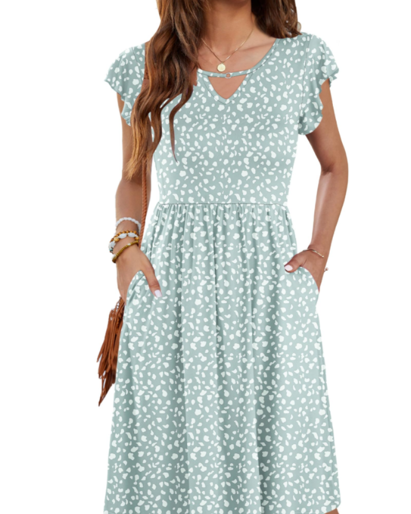 Teagan Robe Midi Femme – Robe Col V Évasée avec Poches Taille Élastiquée Fluide