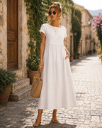 Hannah Robe Longue Femme – Robe d'Été Fluide en Coton Mélangé avec Coupe Élégante