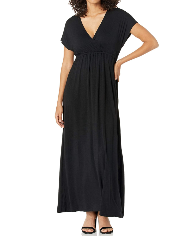 Elowen Robe Longue Femme – Robe Maxi Taille Empire Col V Manches Dolman Jersey Extensible