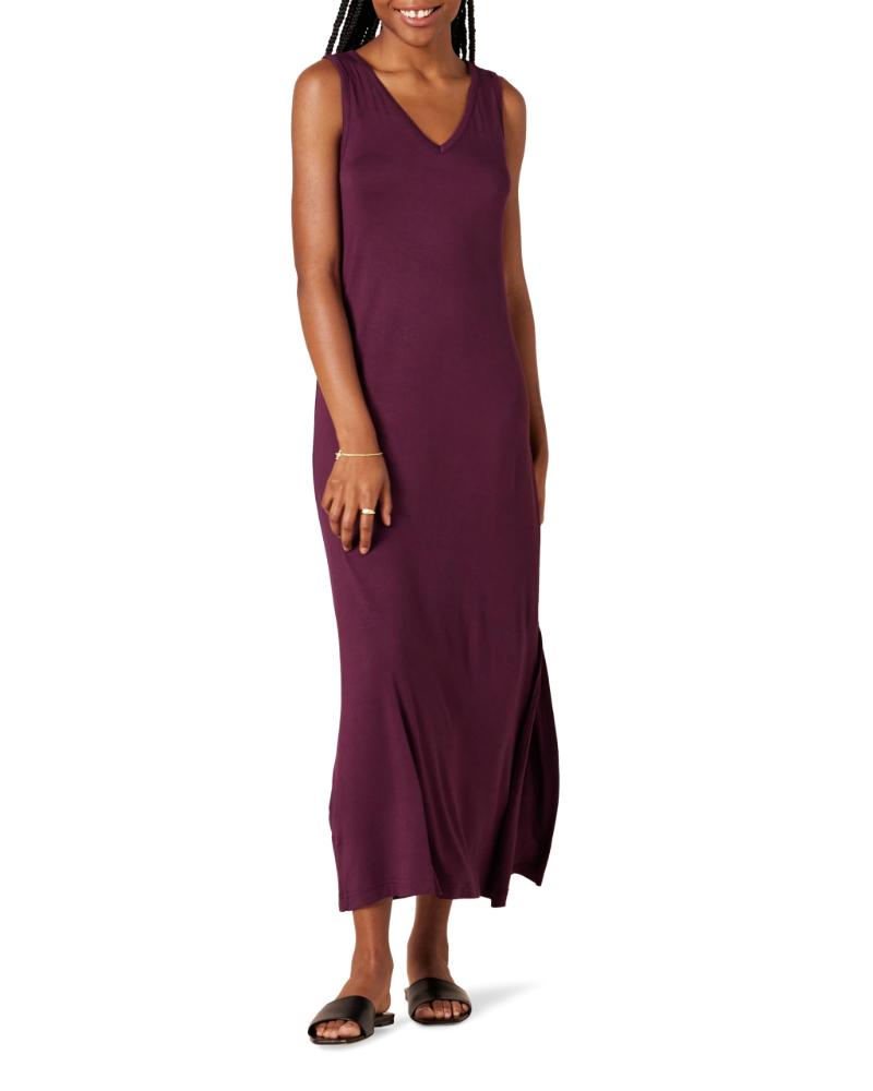 Ariadne Robe Longue Femme – Robe Maxi Débardeur Col V Jersey Extensible avec Fentes Latérales