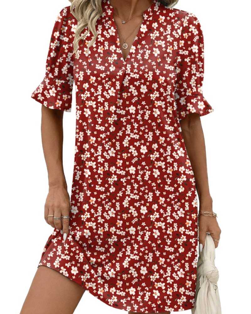 Sienna Robe Chemise Femme – Robe Trapèze Col V Boutonnée avec Poches à Manches Courtes