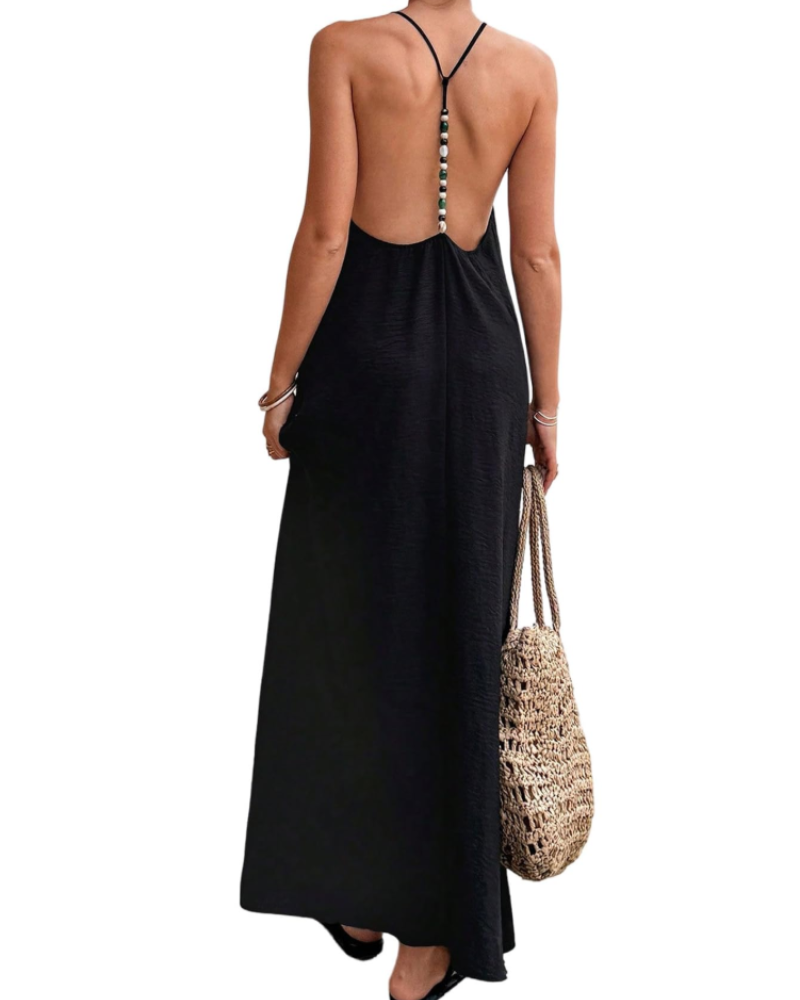 Phoebe Robe Maxi Femme – Robe Dos Nu Col V à Bretelles Perlées Style Bohème