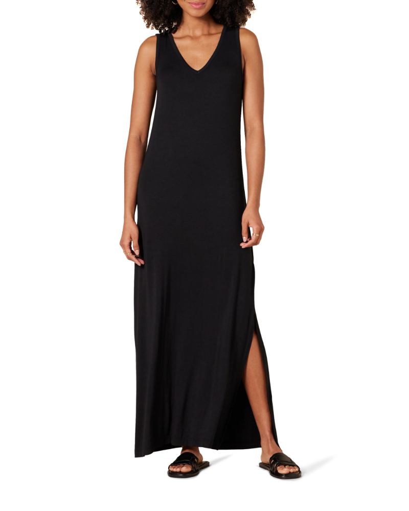 Ariadne Robe Longue Femme – Robe Maxi Débardeur Col V Jersey Extensible avec Fentes Latérales