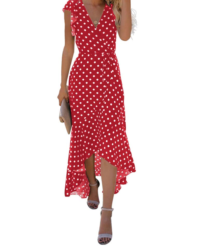 Abito Lungo Oaklyn Donna – Abito Maxi Floreale con Scollo a V Cintura da Annodare Orlo Asimmetrico
