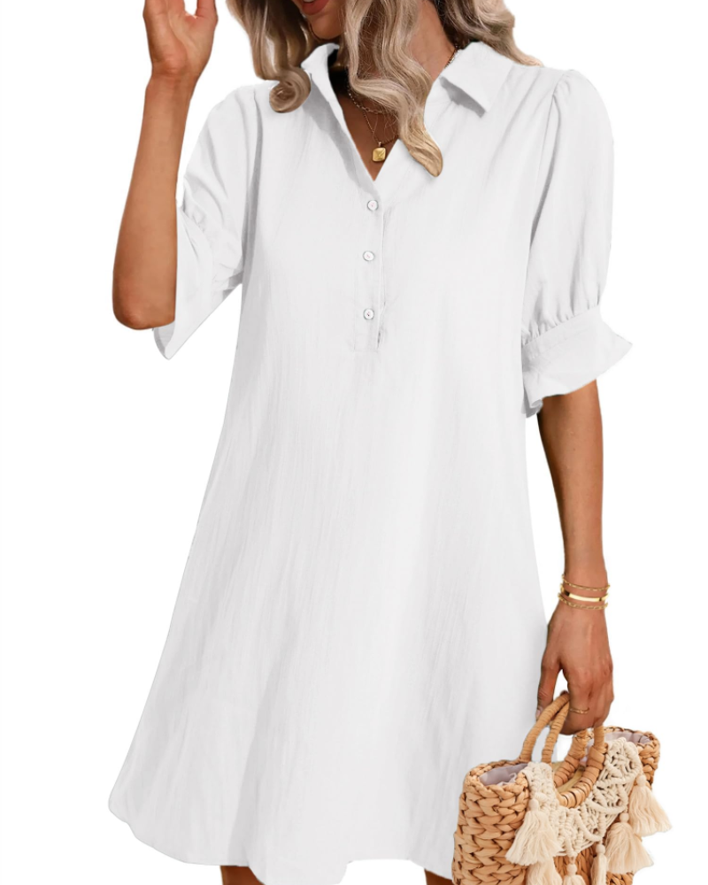 Melanie Robe Chemise Femme – Robe Col V à Volants avec Poches en Tissu Fluide