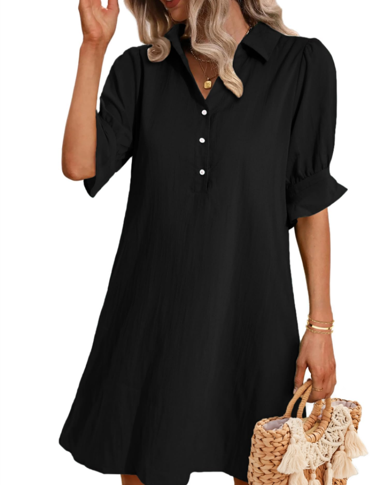 Melanie Robe Chemise Femme – Robe Col V à Volants avec Poches en Tissu Fluide